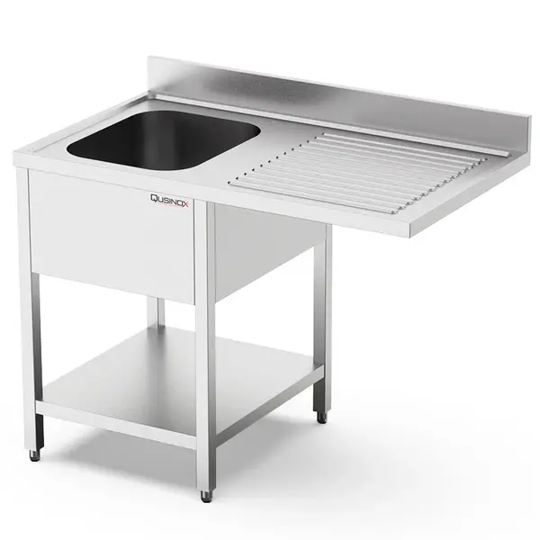 Spoeltafel | 700 LINE | RVS | 1 Spoelbak (Links) + Afdruipvlak | Bodemschap + Voorlader | Achteropstand | Demontabel | 1400x700x900/1000(h)mm