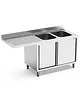 Qusinox Spoeltafel | 700 LINE | RVS | 2 Spoelbakken (Rechts) + Afdruipvlak | Schuifdeuren + Voorlader | Achteropstand | 2000x700x900/1000(h)mm 