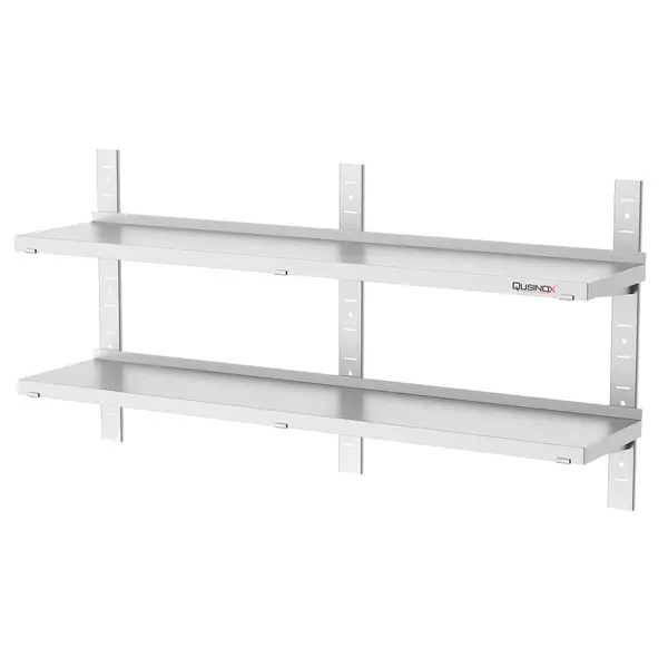 Wandschap | RVS | 2 Niveaus | Diepte 300 | Hoogte 700 | Breedte 600-2000 | Verstelbare Hoogte | Incl. Wandbevestiging
