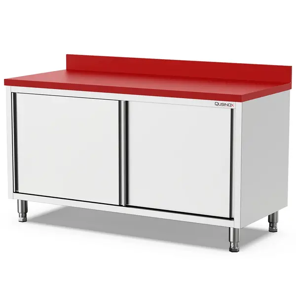 Snijwerkbank | 700 LINE | RVS/Polyethyleen | Schuifdeuren | Diepte 700 | Hoogte 900 | Breedte 1200-1600 | Achteropstand