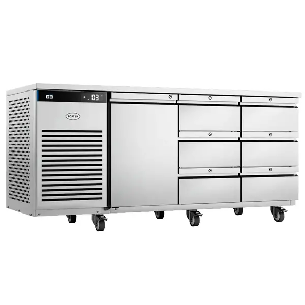Koelwerkbank | EcoPro | Energiezuinig | 435L | 1 Deur + 6 Laden (1/1 GN) | +1°C/+4°C | Geforceerd | Touchscreen | Wielen (Geremd) | 1815x700x865(h)mm
