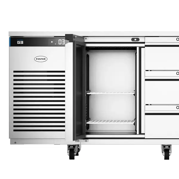 Koelwerkbank | EcoPro | Energiezuinig | 435L | 1 Deur + 6 Laden (1/1 GN) | +1°C/+4°C | Geforceerd | Touchscreen | Wielen (Geremd) | 1815x700x865(h)mm