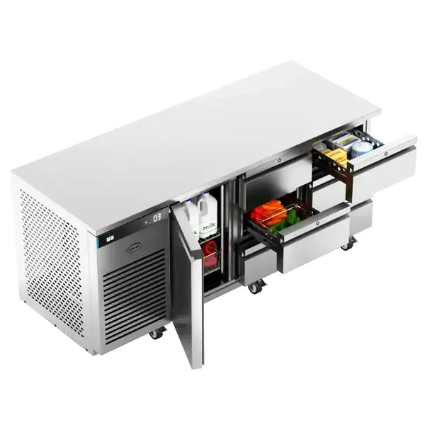 Koelwerkbank | EcoPro | Energiezuinig | 435L | 1 Deur + 6 Laden (1/1 GN) | +1°C/+4°C | Geforceerd | Touchscreen | Wielen (Geremd) | 1815x700x865(h)mm