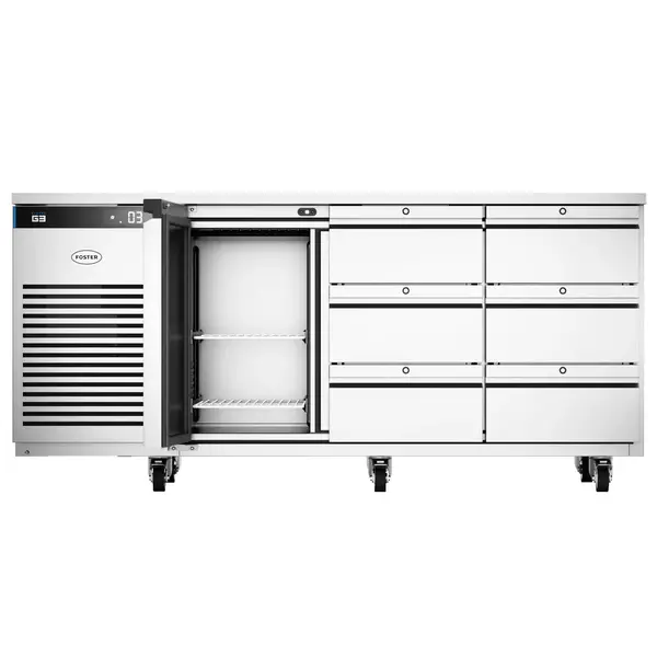 Koelwerkbank | EcoPro | Energiezuinig | 435L | 1 Deur + 6 Laden (1/1 GN) | +1°C/+4°C | Geforceerd | Touchscreen | Wielen (Geremd) | 1815x700x865(h)mm