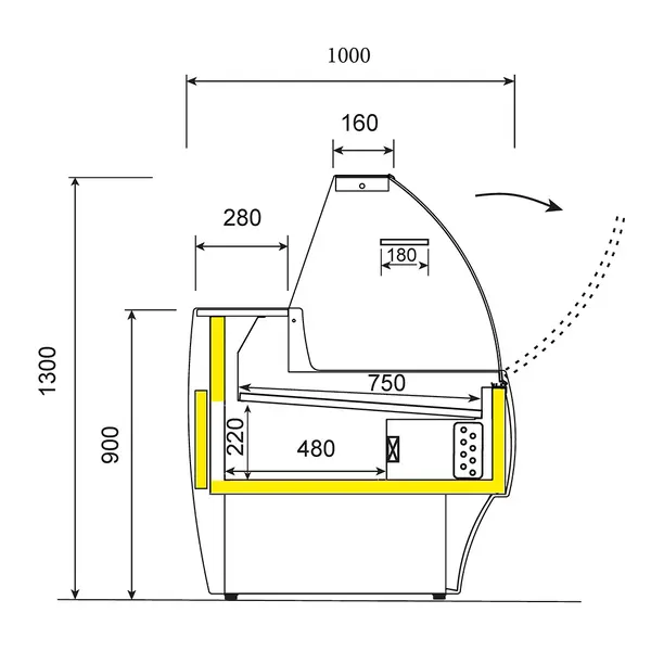 Koeltoonbank | MANTOVA | +2°C/+4°C | Geforceerd | Gekoelde Reserve | Kantelruit | 2500x1000x1300(h)mm