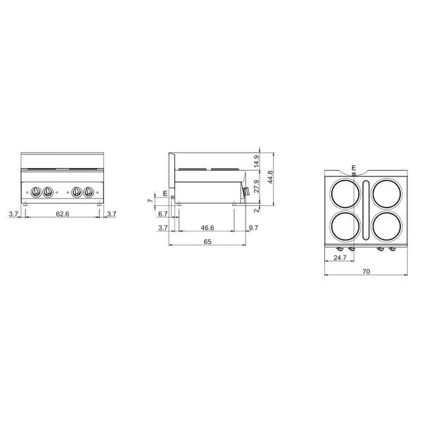 Fornuis | FUN 650 | Elektrisch | 4 Kookpunten (Ø220) | 10.4kW (400V) | 700x650x448(h)mm