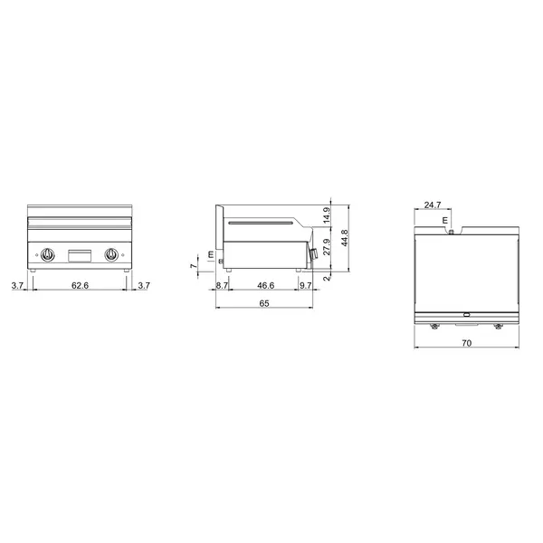Bak-/Grillplaat | FUN 650 | Elektrisch | Glad Oppervlak 696x520 (Staal) | 9kW (400V) | 700x650x448(h)mm