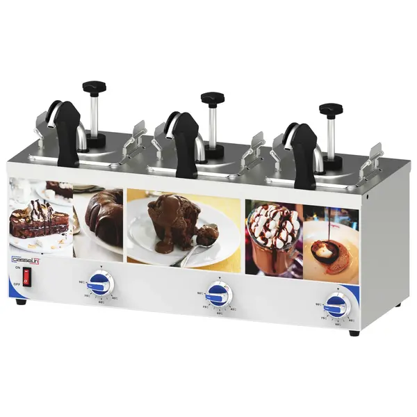 Sausdispenser | RVS | 3x 2.5L (1/6 GN) | Verwarmde Uitloop | 45°C/90°C | Portie 20ml | 0.63kW (230V) | 618x312x368(h)mm