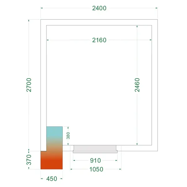 Vriescel | CR-SERIE | Incl. Motor | 10.41m³ | -10°C/-20°C | Isolatie 120mm | 230V | 2400x2700x2200(h)mm