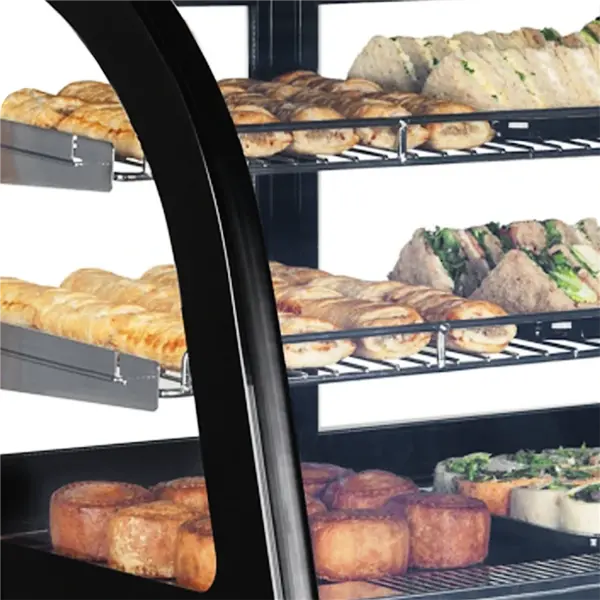 Koelvitrine | SERIE LCT | 130L | RVS/Zwart | +2°C/+8°C | Geforceerd | 3 Niveaus | 900x560x670(h)mm