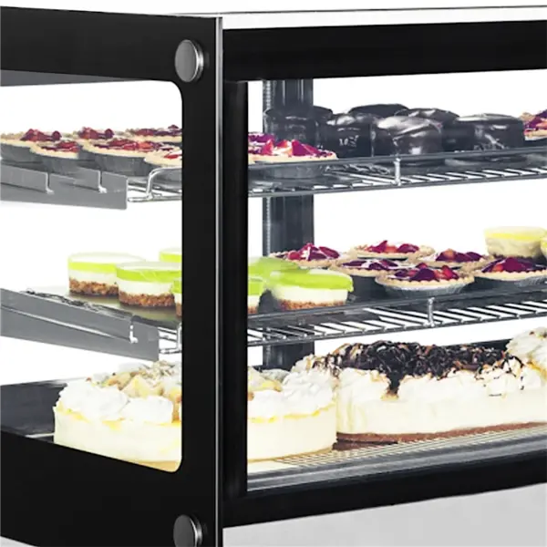 Koelvitrine | SERIE LCT | 120L | RVS/Zwart | +2°C/+8°C | Geforceerd | 3 Niveaus | 700x560x670(h)mm