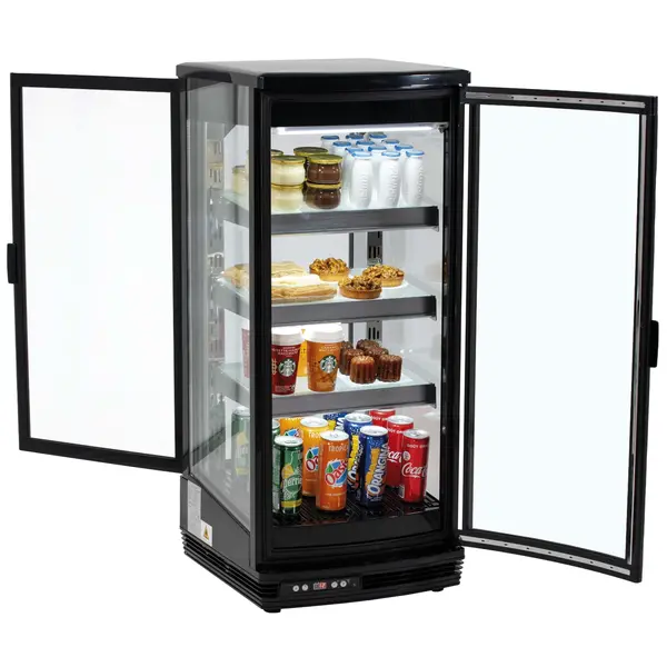 Koelvitrine | 93L | Zwart | +2°C/+8°C | Geforceerd | 4 Niveaus | Zelfbediening | 429x458x1004(h)mm