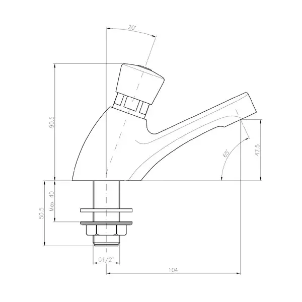 Fonteinkraan | Verchroomd | Drukknop (Zelfsluitend) | 48x146x91(h)mm