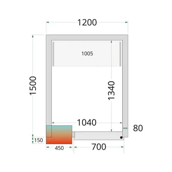 Koel-/Vriescel | CR-SERIE | 2.84m³ | Isolatie 80mm | 1200x1500x2200(h)mm