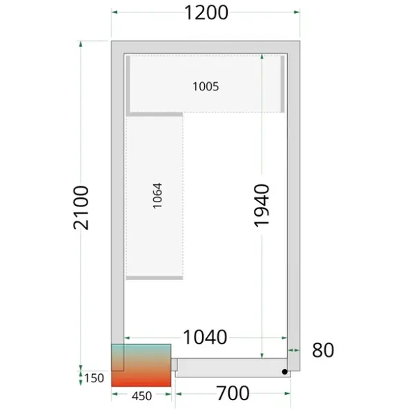 Koel-/Vriescel | CR-SERIE | 4.1m³ | Isolatie 80mm | 1200x2100x2200(h)mm