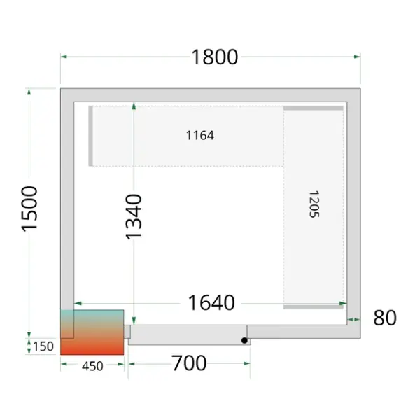 Koel-/Vriescel | CR-SERIE | 4.48m³ | Isolatie 80mm | 1800x1500x2200(h)mm