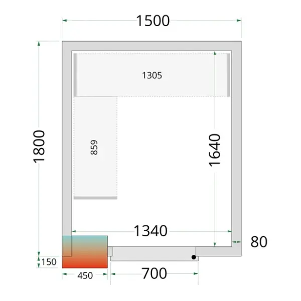 Koel-/Vriescel | CR-SERIE | 4.48m³ | Isolatie 80mm | 1500x1800x2200(h)mm