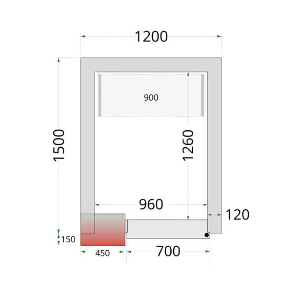 Koel-/Vriescel | CR-SERIE | 2.37m³ | Isolatie 120mm | 1200x1500x2200(h)mm