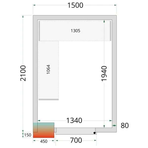 Koel-/Vriescel | CR-SERIE | 5.3m³ | Isolatie 80mm | 1500x2100x2200(h)mm