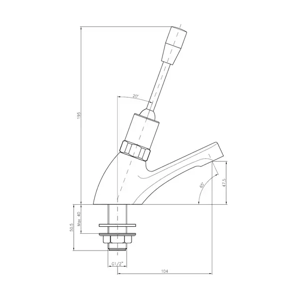 Fonteinkraan | Verchroomd | Hendelknop (Zelfsluitend) | 50x146x200(h)mm