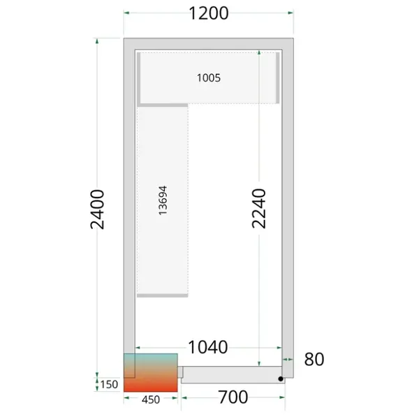 Koel-/Vriescel | CR-SERIE | 4.75m³ | Isolatie 80mm | 1200x2400x2200(h)mm