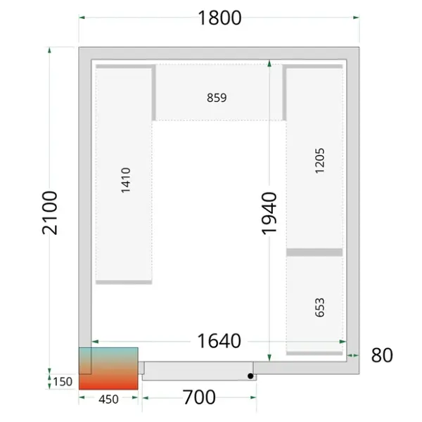 Koel-/Vriescel | CR-SERIE | 6.49m³ | Isolatie 80mm | 1800x2100x2200(h)mm