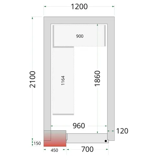 Koel-/Vriescel | CR-SERIE | 3.5m³ | Isolatie 120mm | 1200x2100x2200(h)mm