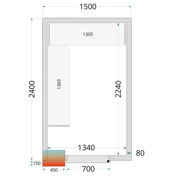 Koel-/Vriescel | CR-SERIE | 6.12m³ | Isolatie 80mm | 1500x2400x2200(h)mm