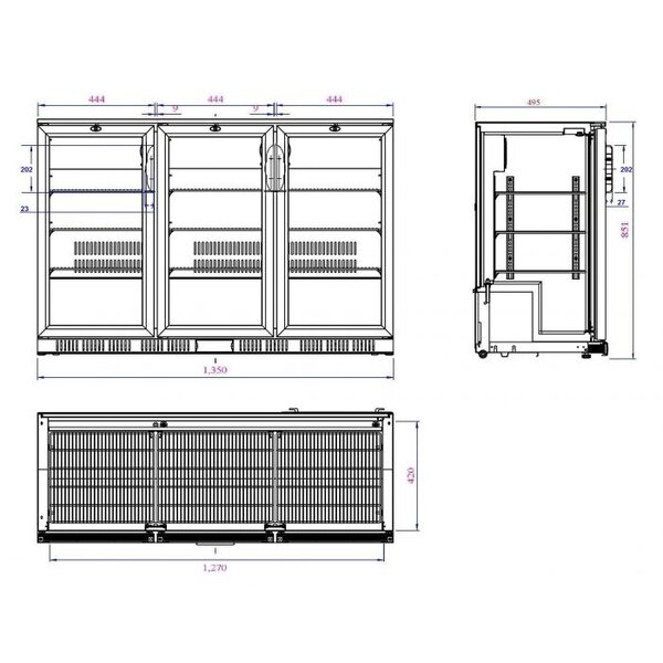 Barkoelkast | 320L | Zwart | 0°C/+10°C | Statisch + Ventilator | 1350x520x850(h)mm