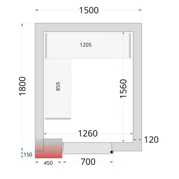 Koel-/Vriescel | CR-SERIE | 3.85m³ | Isolatie 120mm | 1500x1800x2200(h)mm