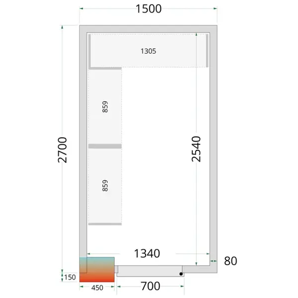 Koel-/Vriescel | CR-SERIE | 6.94m³ | Isolatie 80mm | 1500x2700x2200(h)mm