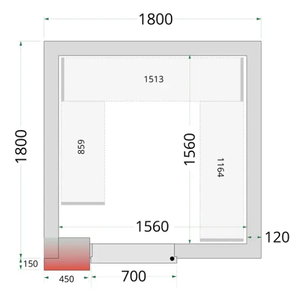 Koel-/Vriescel | CR-SERIE | 4.77m³ | Isolatie 120mm | 1800x1800x2200(h)mm