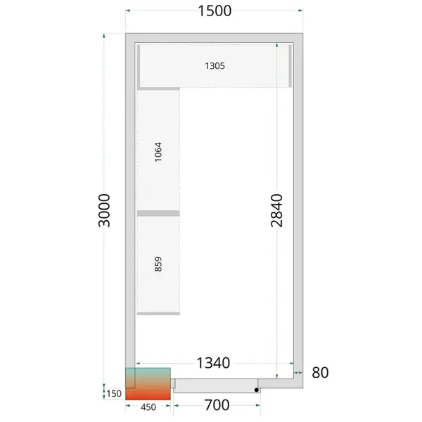 Koel-/Vriescel | CR-SERIE | 7.76m³ | Isolatie 80mm | 1500x3000x2200(h)mm