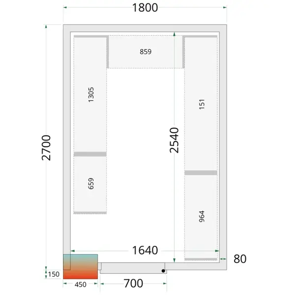 Koel-/Vriescel | CR-SERIE | 8.5m³ | Isolatie 80mm | 1800x2700x2200(h)mm