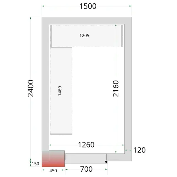 Koel-/Vriescel | CR-SERIE | 5.33m³ | Isolatie 120mm | 1500x2400x2200(h)mm