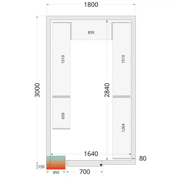 Koel-/Vriescel | CR-SERIE | 12.34m³ | Isolatie 80mm | 1800x3000x2200(h)mm