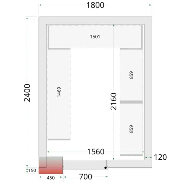 Koel-/Vriescel | CR-SERIE | 6.6m³ | Isolatie 120mm | 1800x2400x2200(h)mm