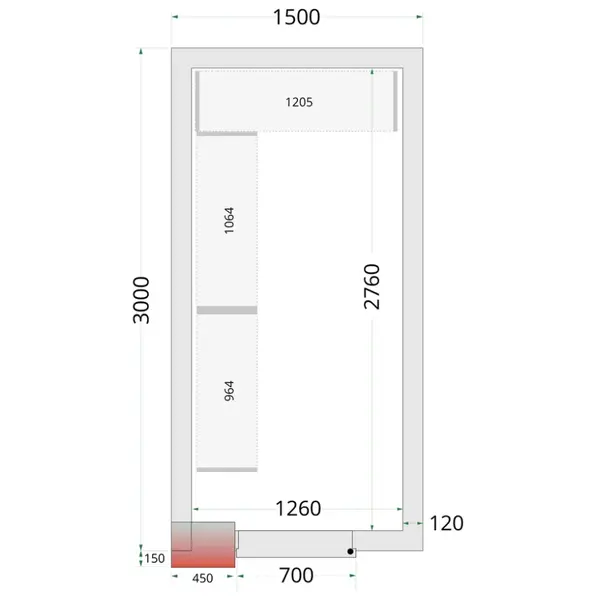 Koel-/Vriescel | CR-SERIE | 6.82m³ | Isolatie 120mm | 1500x3000x2200(h)mm