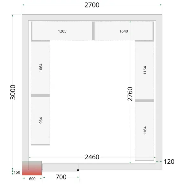 Koel-/Vriescel | CR-SERIE | 14.72m³ | Isolatie 80mm | 2700x3000x2200(h)mm