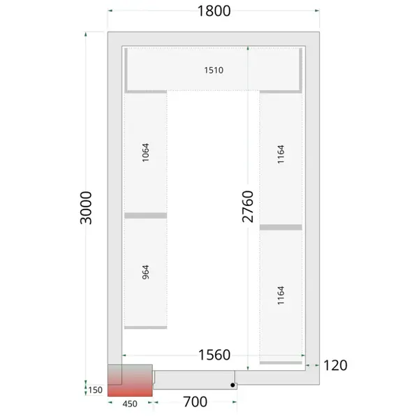 Koel-/Vriescel | CR-SERIE | 8.44m³ | Isolatie 120mm | 1800x3000x2200(h)mm