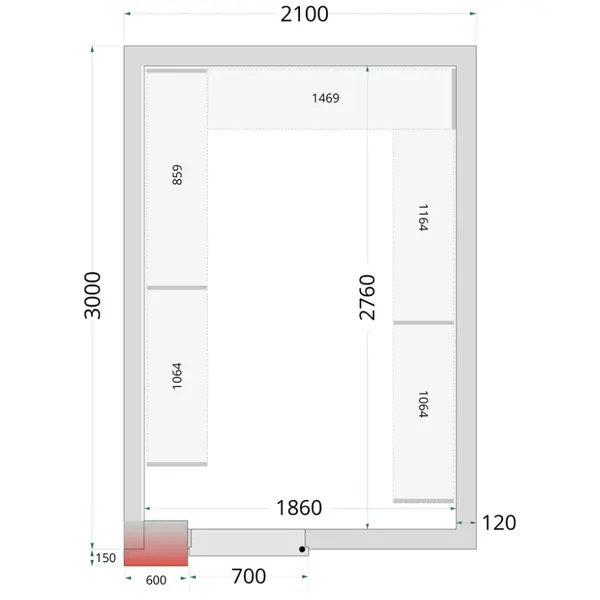 Koel-/Vriescel | CR-SERIE | 10.06m³ | Isolatie 120mm | 2100x3000x2200(h)mm