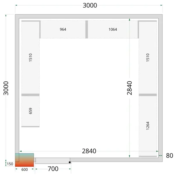 Koel-/Vriescel | CR-SERIE | 16.45m³ | Isolatie 80mm | 3000x3000x2200(h)mm