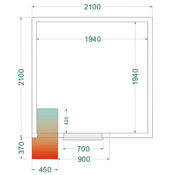 Koelcel | CR-SERIE | Incl. Motor | 7.68m³ | 0°C/+8°C | Isolatie 80mm | 230V | 2100x2100x2200(h)mm