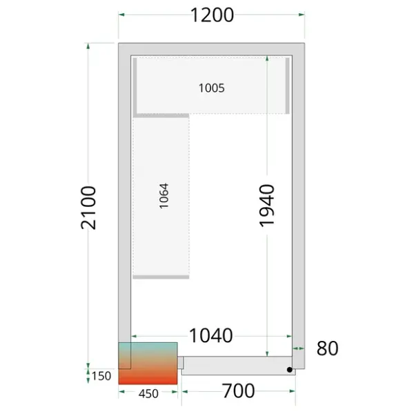 Koel-/Vriescel | CR-SERIE | 4.1m³ | Zonder Vloer | Isolatie 80mm | 1200x2100x2120(h)mm