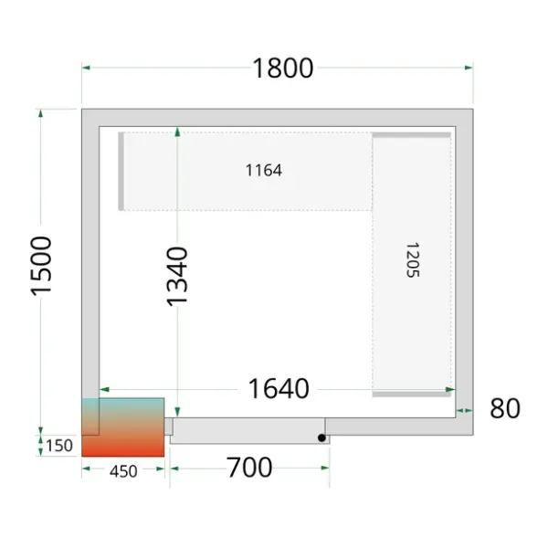 Koel-/Vriescel | CR-SERIE | 4.48m³ | Zonder Vloer | Isolatie 80mm | 1800x1500x2120(h)mm