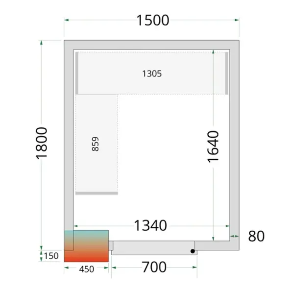 Koel-/Vriescel | CR-SERIE | 4.48m³ | Zonder Vloer | Isolatie 80mm | 1500x1800x2120(h)mm