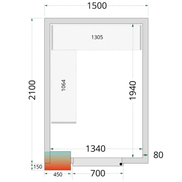 Koel-/Vriescel | CR-SERIE | 5.3m³ | Zonder Vloer | Isolatie 80mm | 1500x2100x2120(h)mm