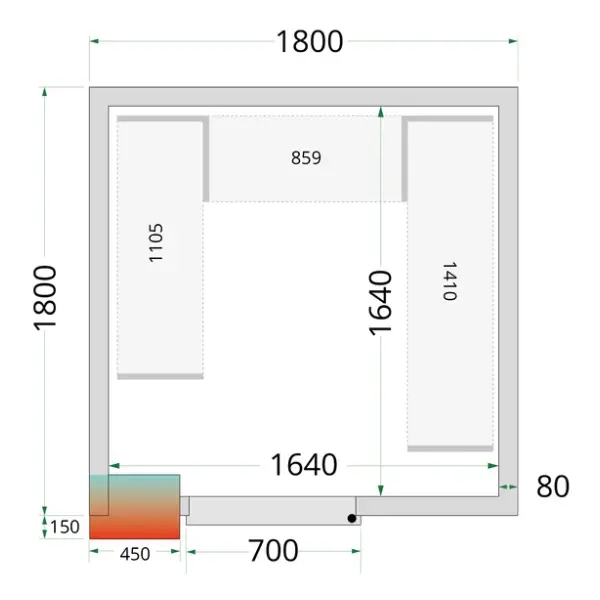 Koel-/Vriescel | CR-SERIE | 5.49m³ | Zonder Vloer | Isolatie 80mm | 1800x1800x2120(h)mm