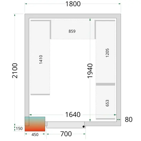 Koel-/Vriescel | CR-SERIE | 6.49m³ | Zonder Vloer | Isolatie 80mm | 1800x2100x2120(h)mm