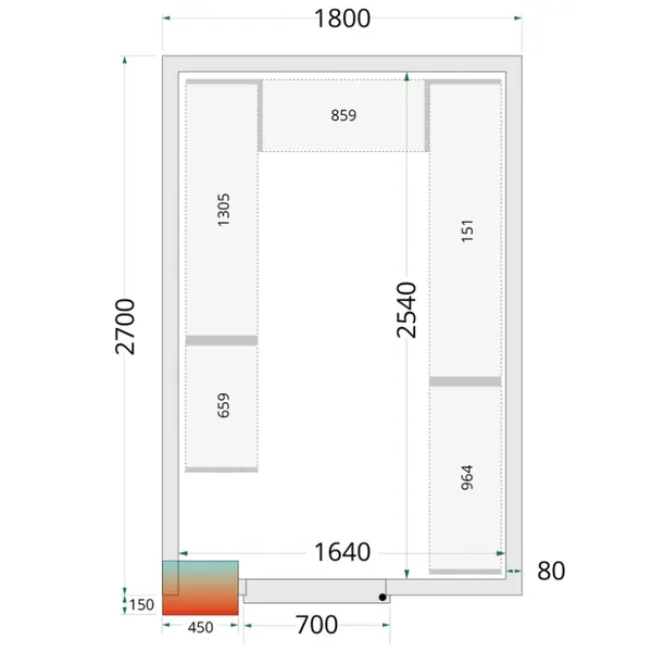 Koel-/Vriescel | CR-SERIE | 8.5m³ | Zonder Vloer | Isolatie 80mm | 1800x2700x2120(h)mm